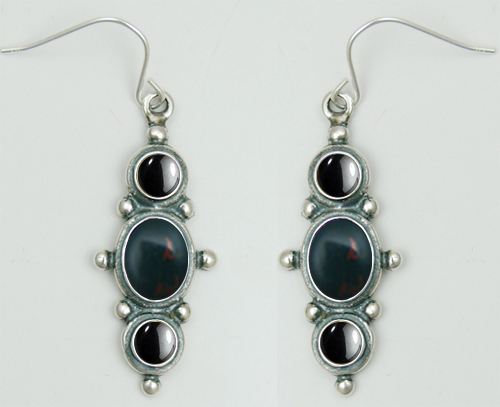Sterling Silver Drop Dangle Earrings With Bloodstone And Hematite